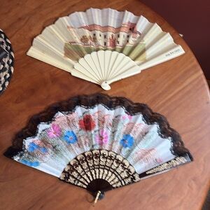 2 Hand Held Fans Hand Painted Floral and Cortijo Bacardi